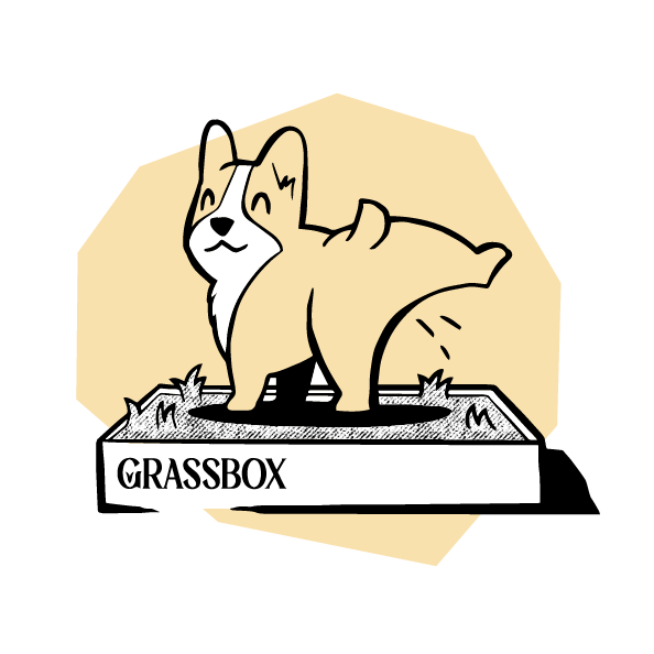 Illustration showing dog using a GrassBox potty for easier indoor bathroom breaks