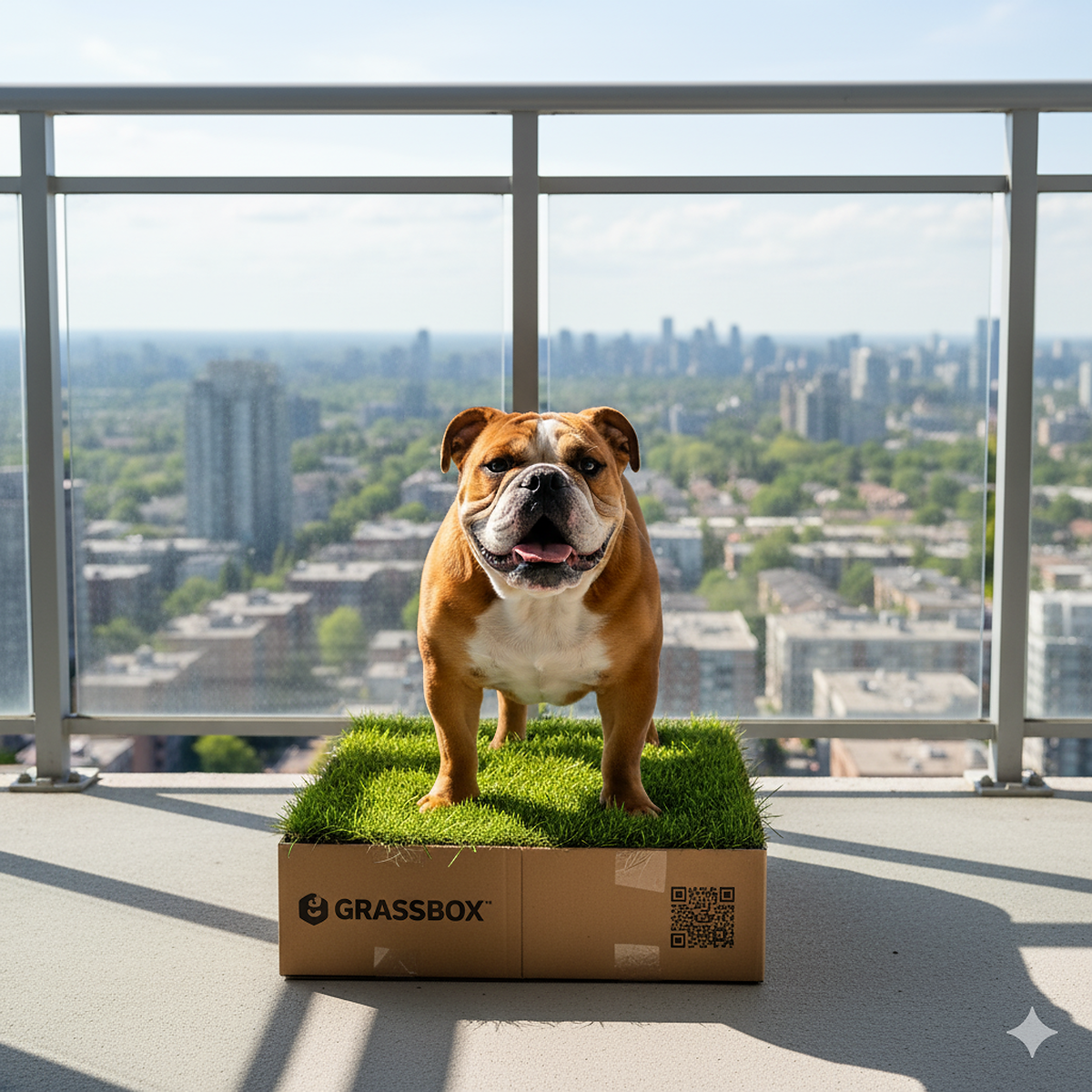 GrassBox potty patch with real grass providing a natural indoor bathroom solution for dogs in city living